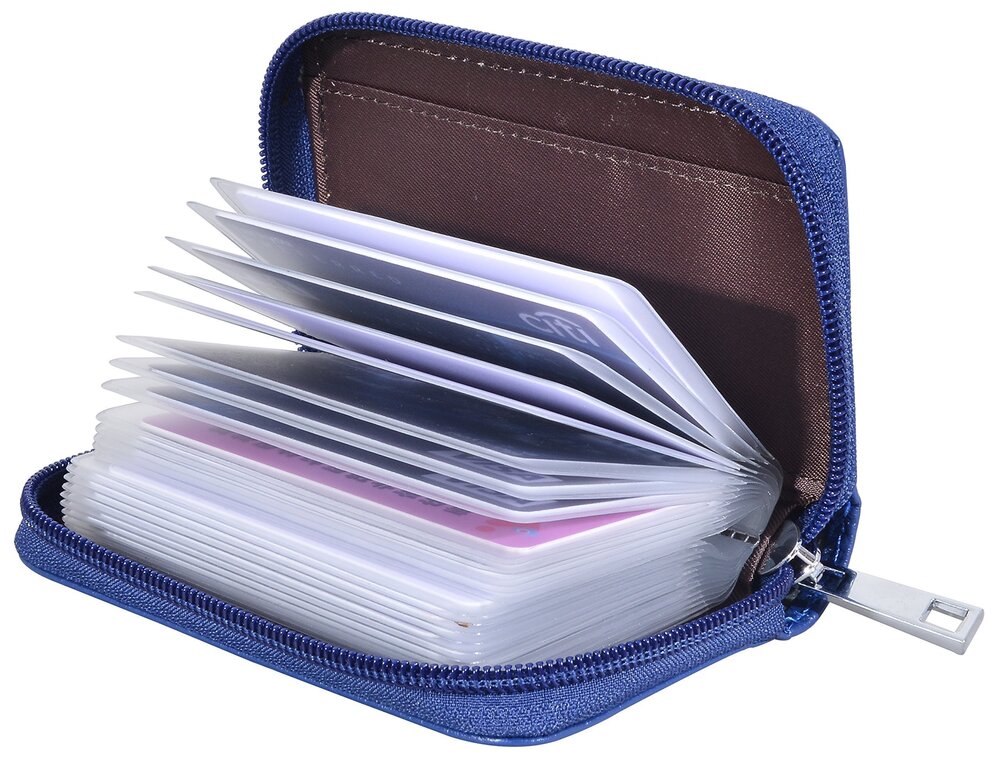 3324 Leather Credit Card Holder Zipper Wallet With 26 Card Slots Blue